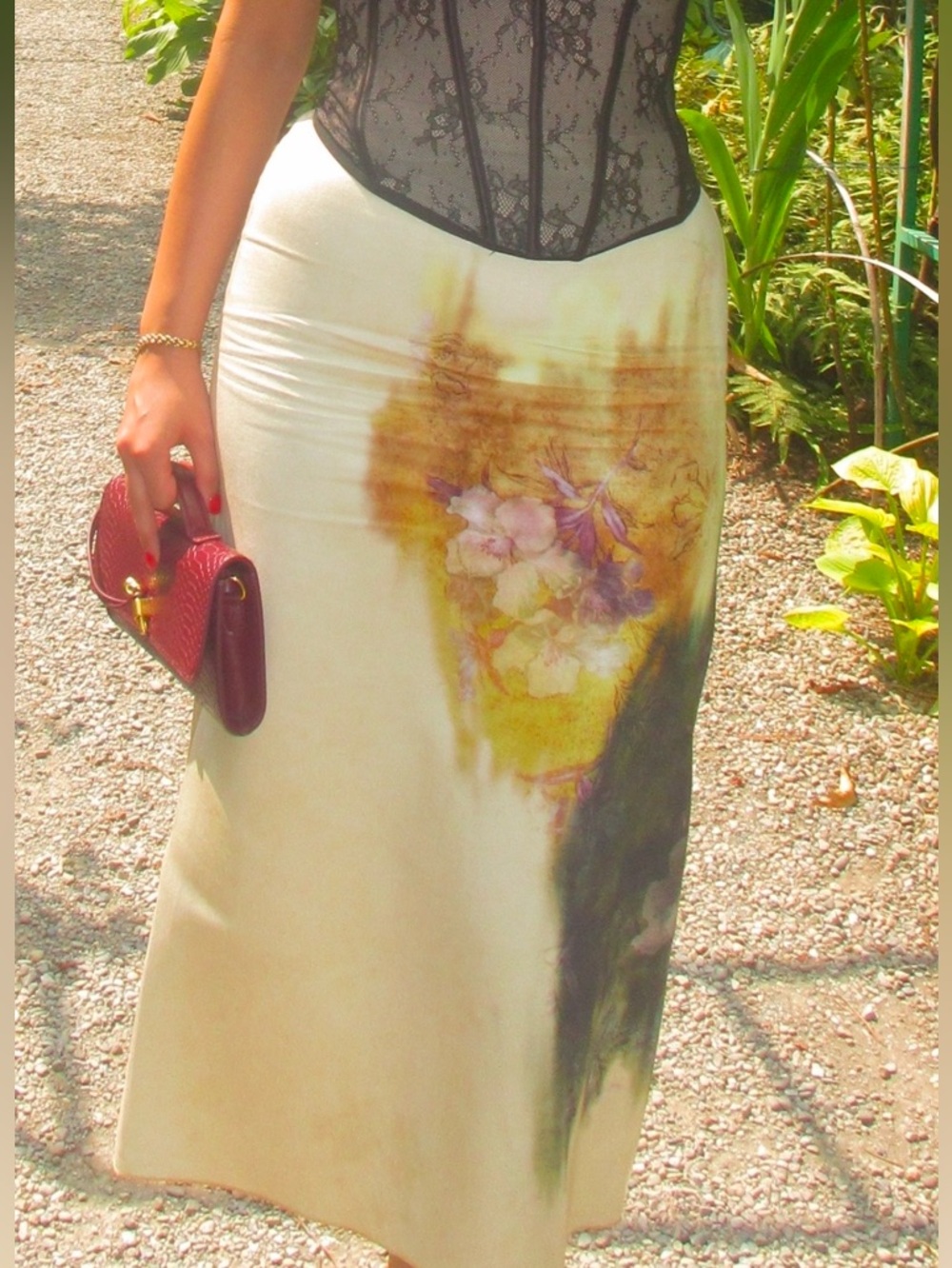 Floral Print Cream Maxi Skirt